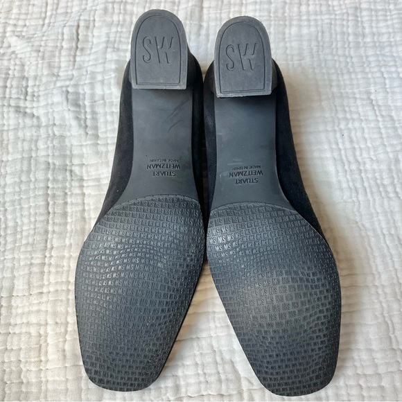 Stuart Weitzman | Black Mary Mid Suede Pump Block Heels Shoes Square Toe - Picture 7 of 8